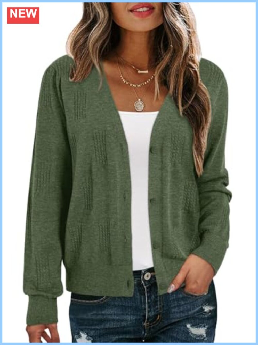 Lightweight Knit V-Neck Cardigan with Pockets Long Sleeve